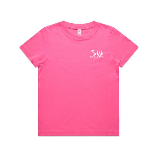 Youth Pink T-Shirt - White Skeletal Logo