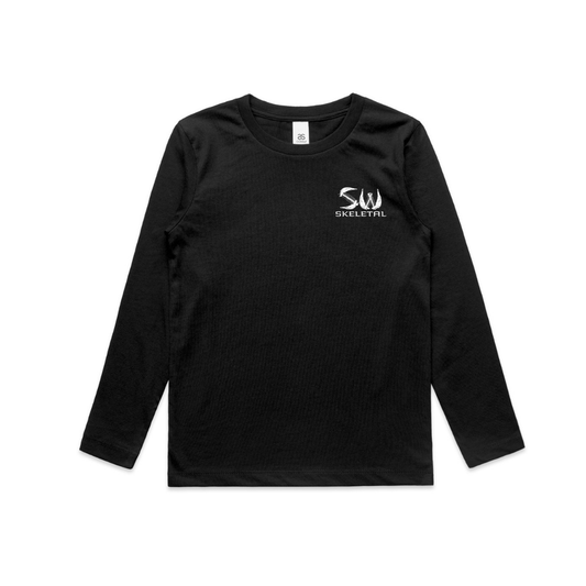 Youth Black Long Sleeve T-Shirt - White Skeletal Logo