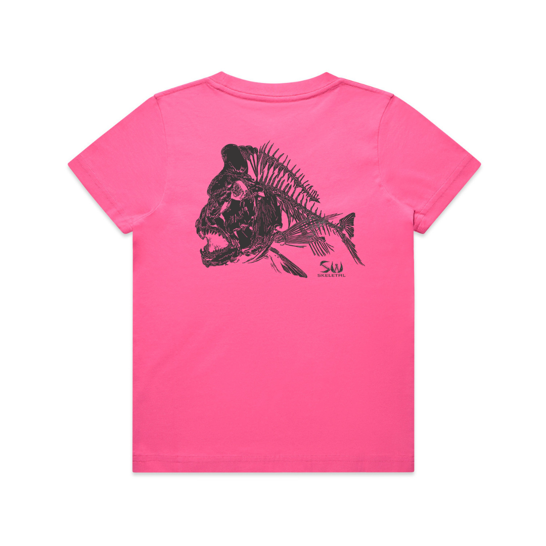Youth Pink T-Shirt - Black Skeletal Logo