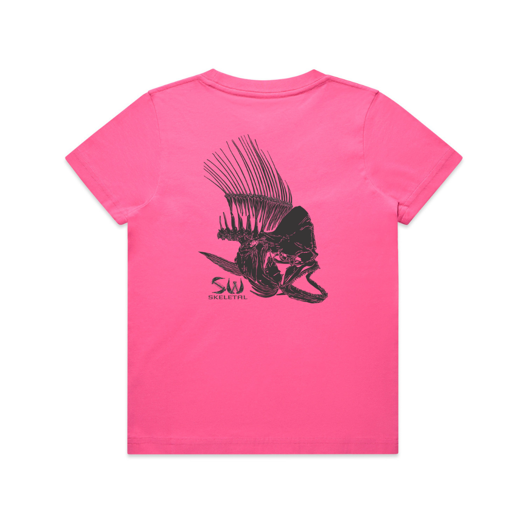 Youth Pink T-Shirt - Black Skeletal Logo