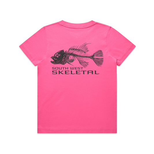 Youth Pink T-Shirt - Black Skeletal Logo