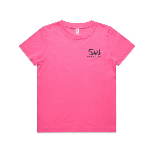 Youth Pink T-Shirt - Black Skeletal Logo