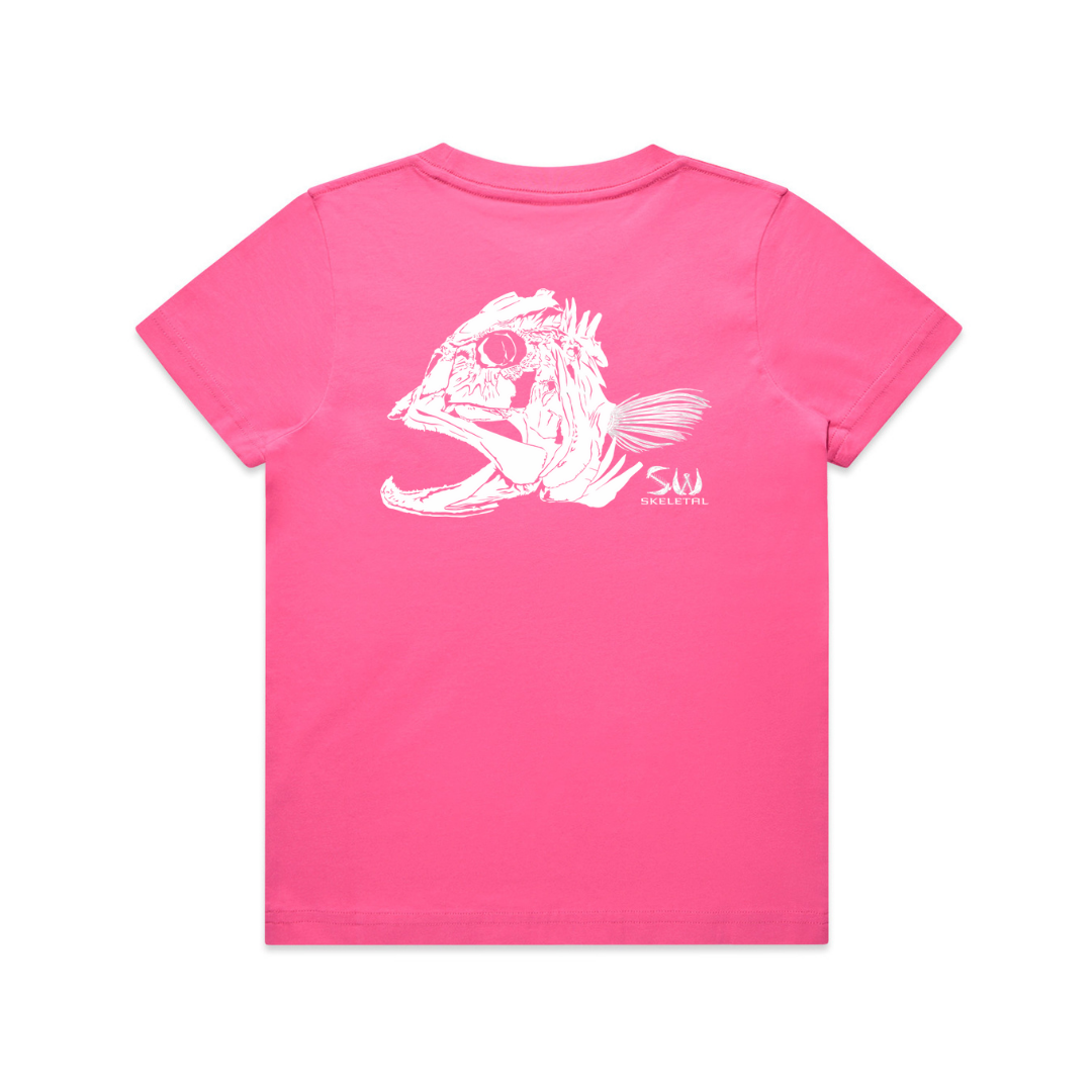 Youth Pink T-Shirt - White Skeletal Logo