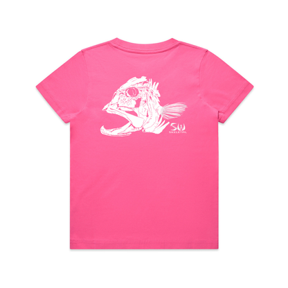 Youth Pink T-Shirt - White Skeletal Logo
