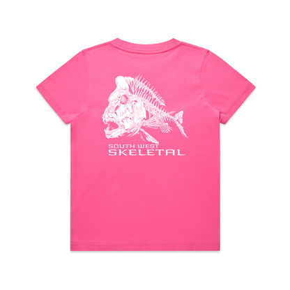 Youth Pink T-Shirt - White Skeletal Logo