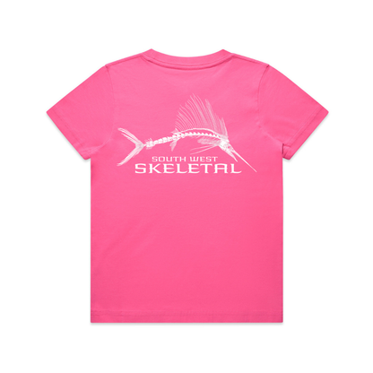 Youth Pink T-Shirt - White Skeletal Logo