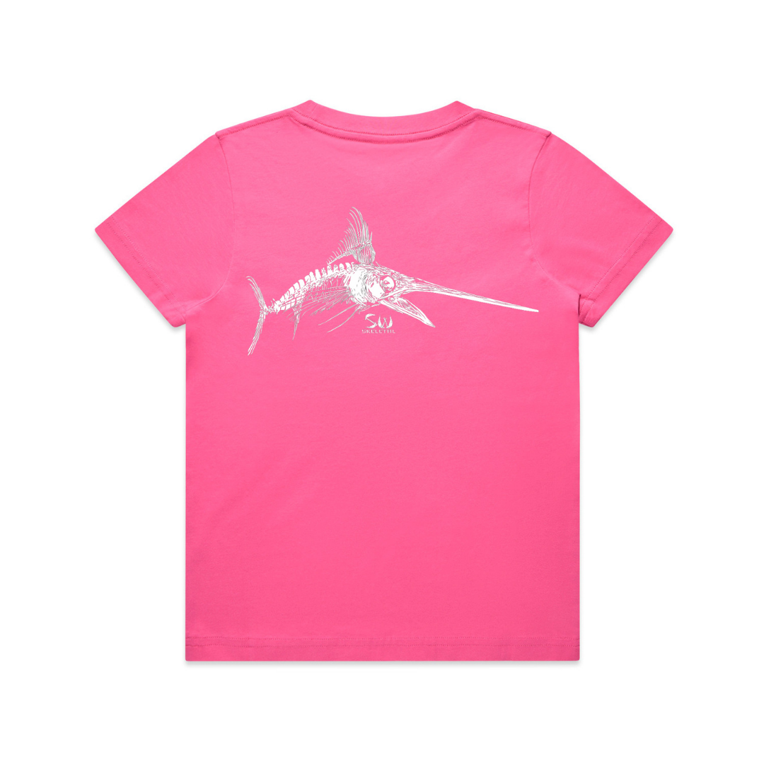 Youth Pink T-Shirt - White Skeletal Logo