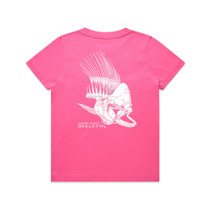Youth Pink T-Shirt - White Skeletal Logo