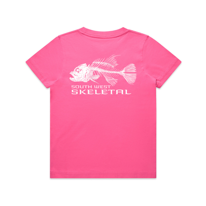 Youth Pink T-Shirt - White Skeletal Logo