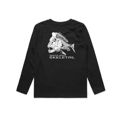 Youth Black Long Sleeve T-Shirt - White Skeletal Logo