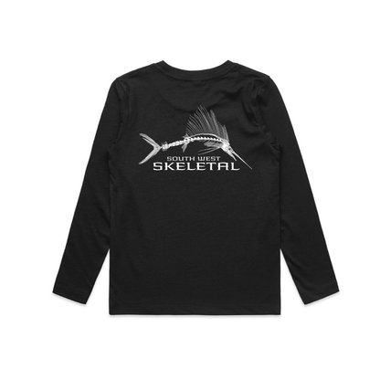 Youth Black Long Sleeve T-Shirt - White Skeletal Logo