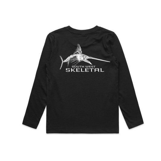 Youth Black Long Sleeve T-Shirt - White Skeletal Logo