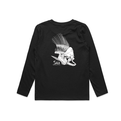 Youth Black Long Sleeve T-Shirt - White Skeletal Logo