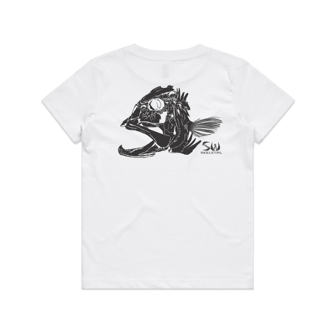 Youth White T-Shirt - Black Skeletal