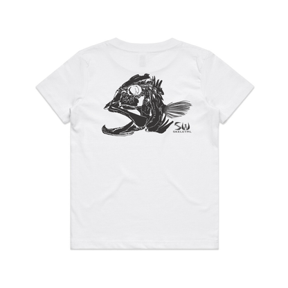 Youth White T-Shirt - Black Skeletal