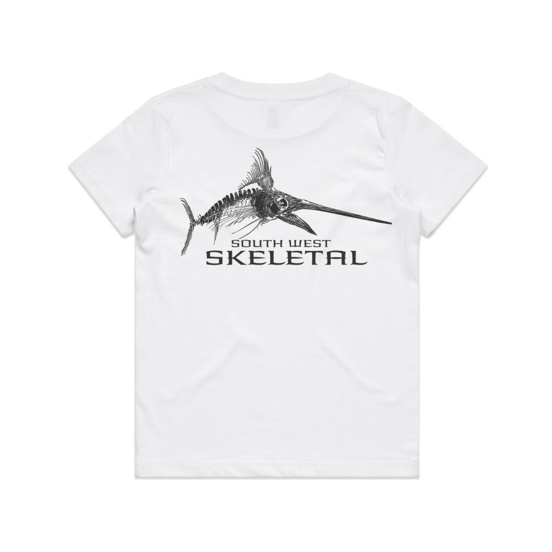 Youth White T-Shirt - Black Skeletal