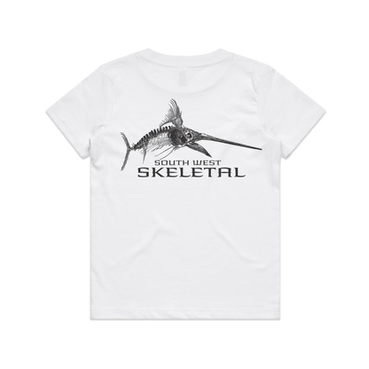 Youth White T-Shirt - Black Skeletal