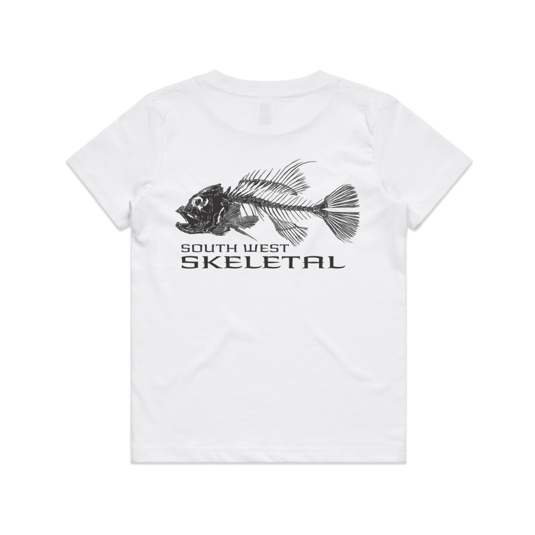 Youth White T-Shirt - Black Skeletal