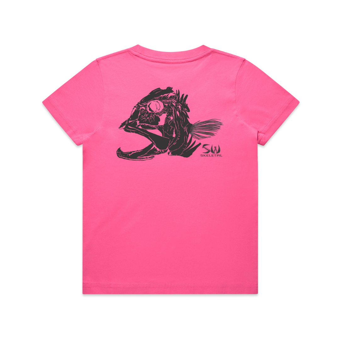 Youth Pink T-Shirt - Black Skeletal Logo