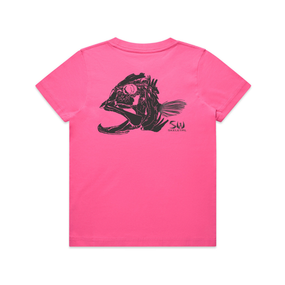 Youth Pink T-Shirt - Black Skeletal Logo